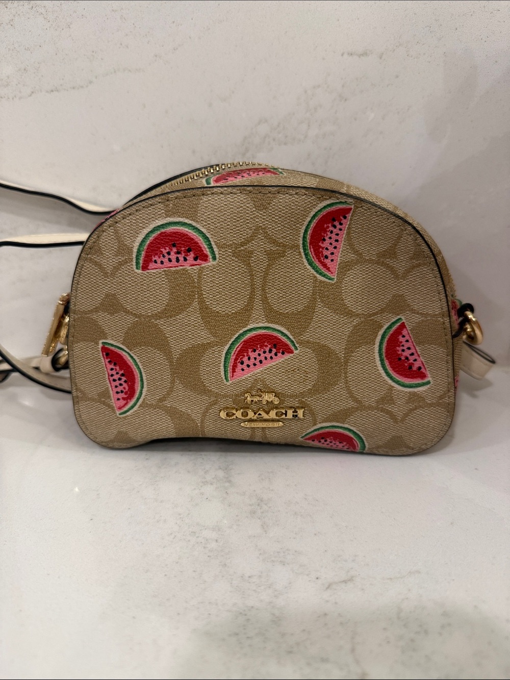 Coach Khaki Canvas Watermelon Print Crossbody Bag